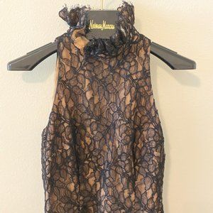 Sleeveless Turtleneck Black Lace Top
